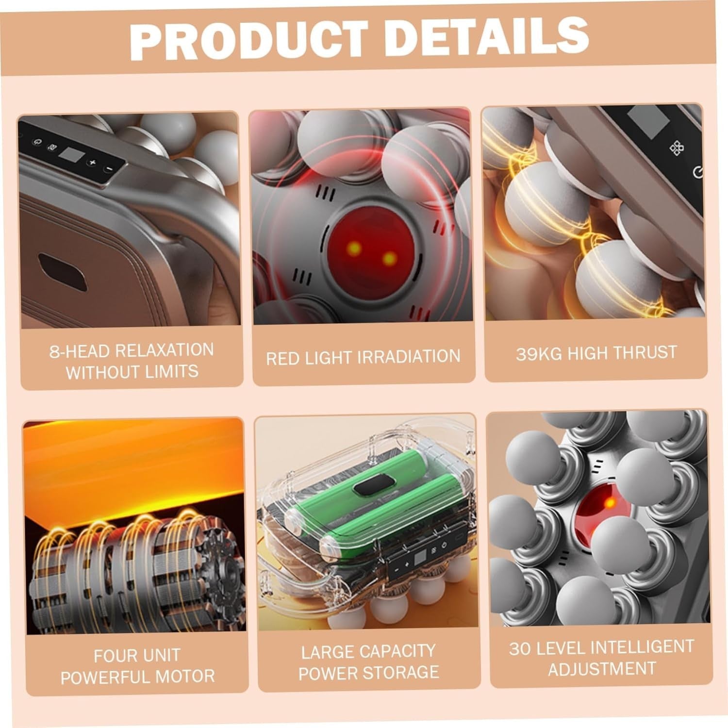 Multi Head Massage Gun Deep Tissue Muscle Relief 30 Intensities Red Light