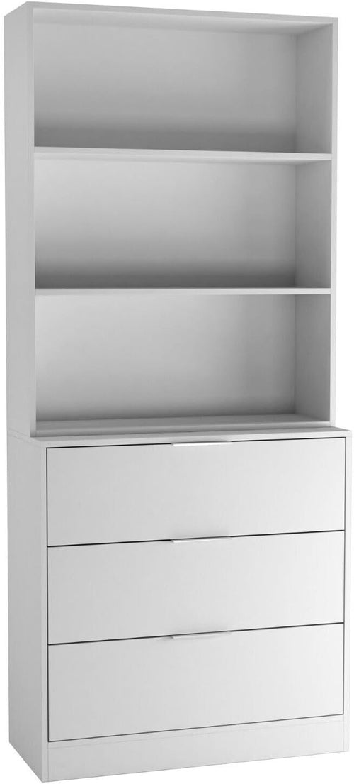 White 60cm 3 Drawer Wooden Storage Cabinet with Bookcase Shelving