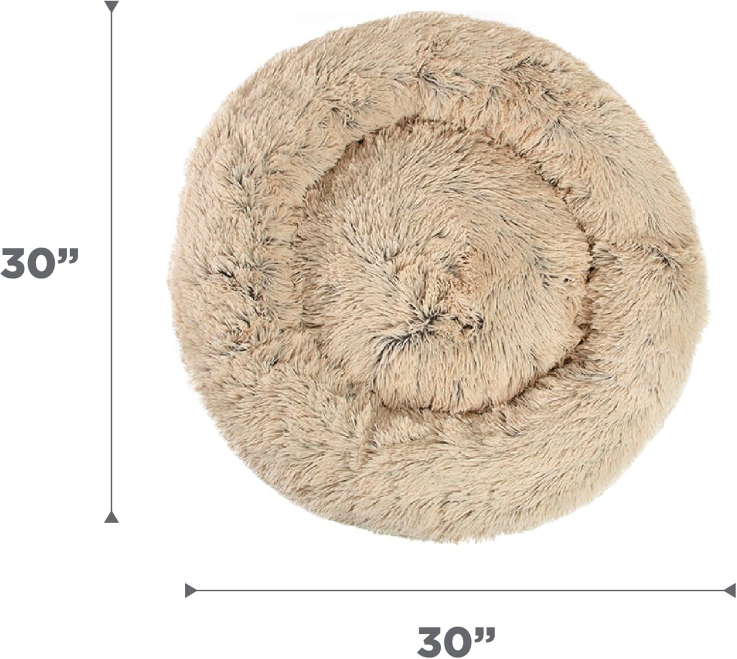 Calming Donut Dog Bed 30x30 Shag Fur Anti Anxiety Medium Taupe