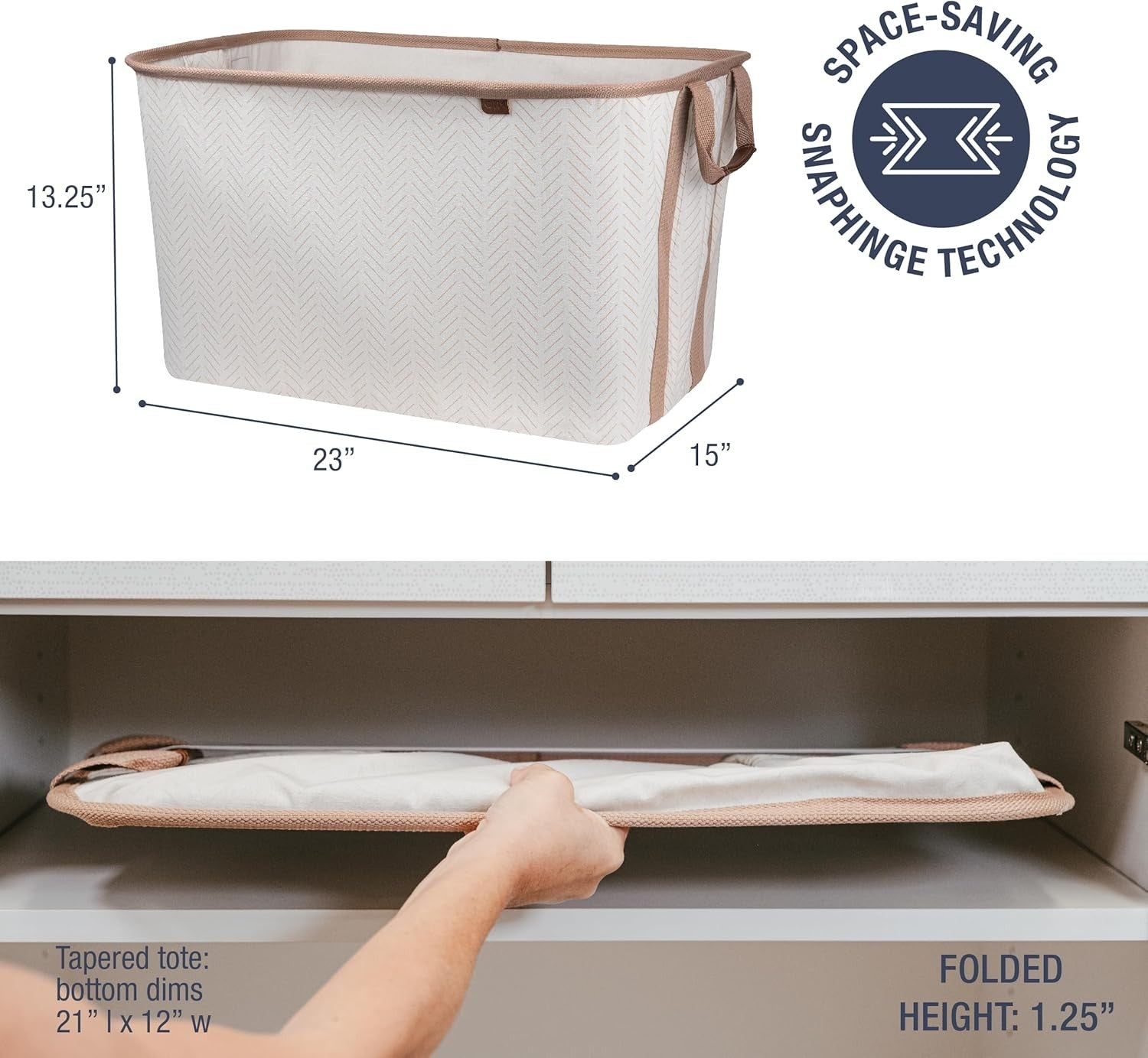 2 Pack Collapsible Laundry Baskets 60L Foldable Storage Bin with Handles Beige