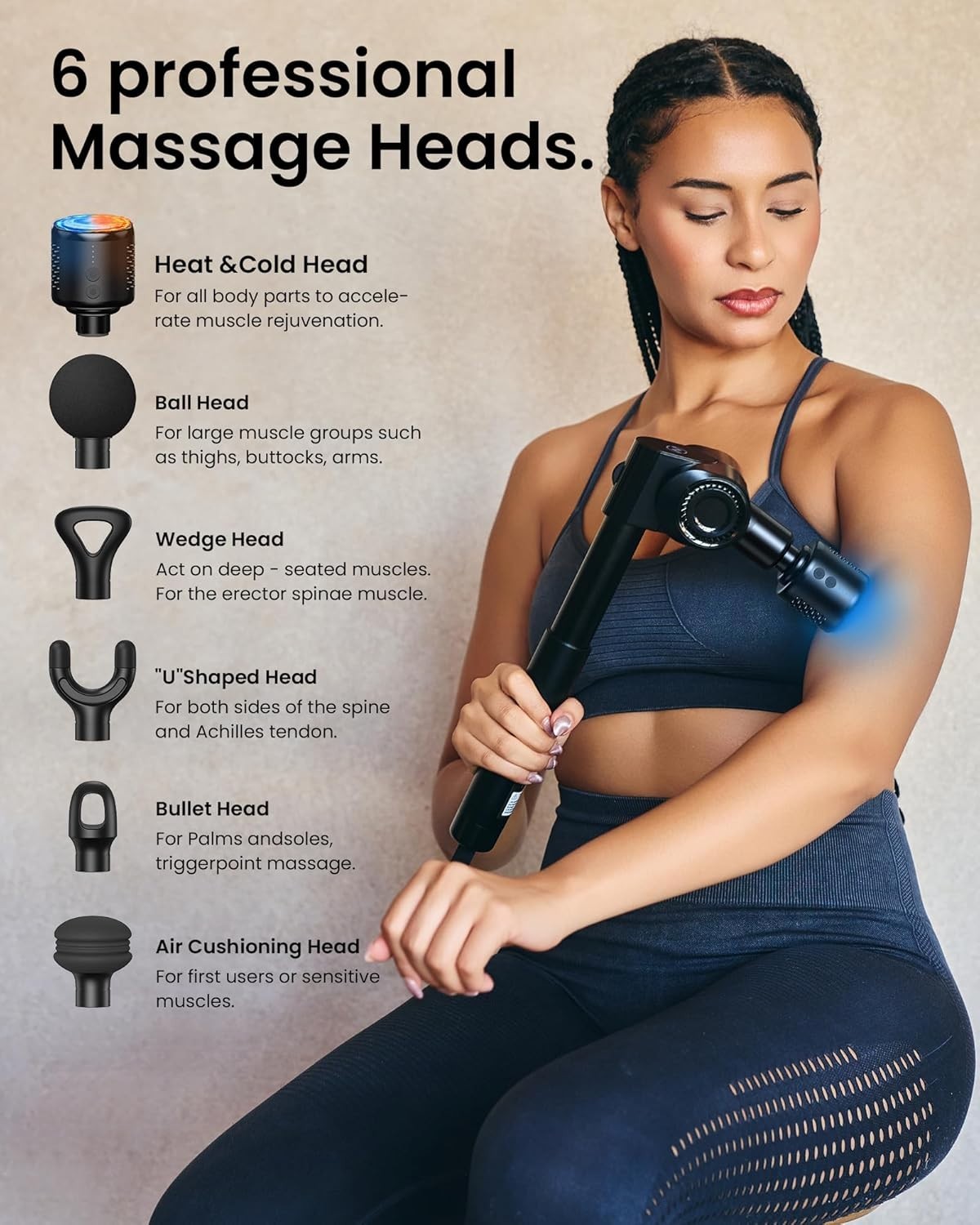 Deep Tissue Massage Gun Hot Cold Therapy Long Handle 32 Speeds Pain Relief