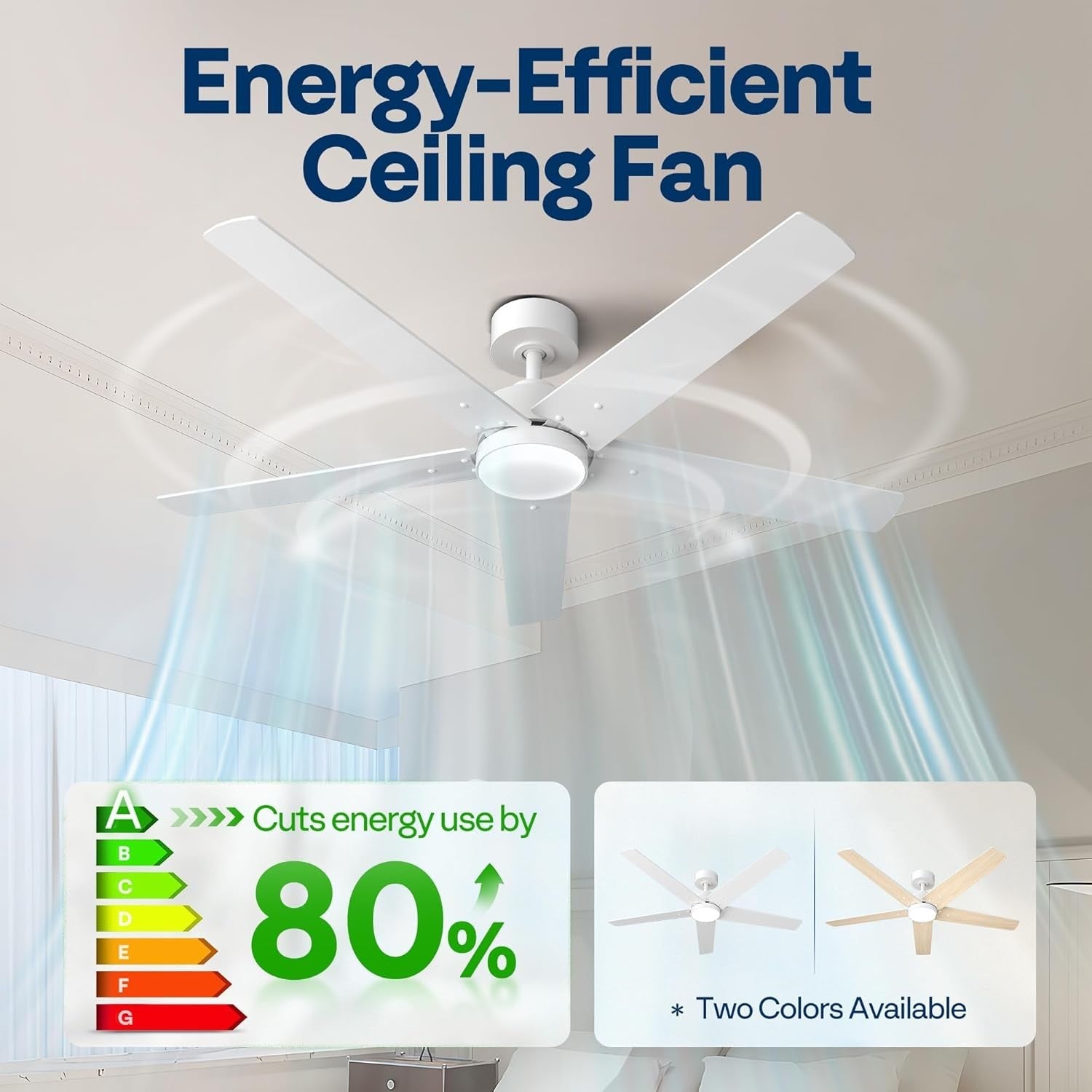 VIVOHOME 52"" Ceiling Fan with Lights, Remote, 6 Speeds, 3CCT Dimmable, Timer