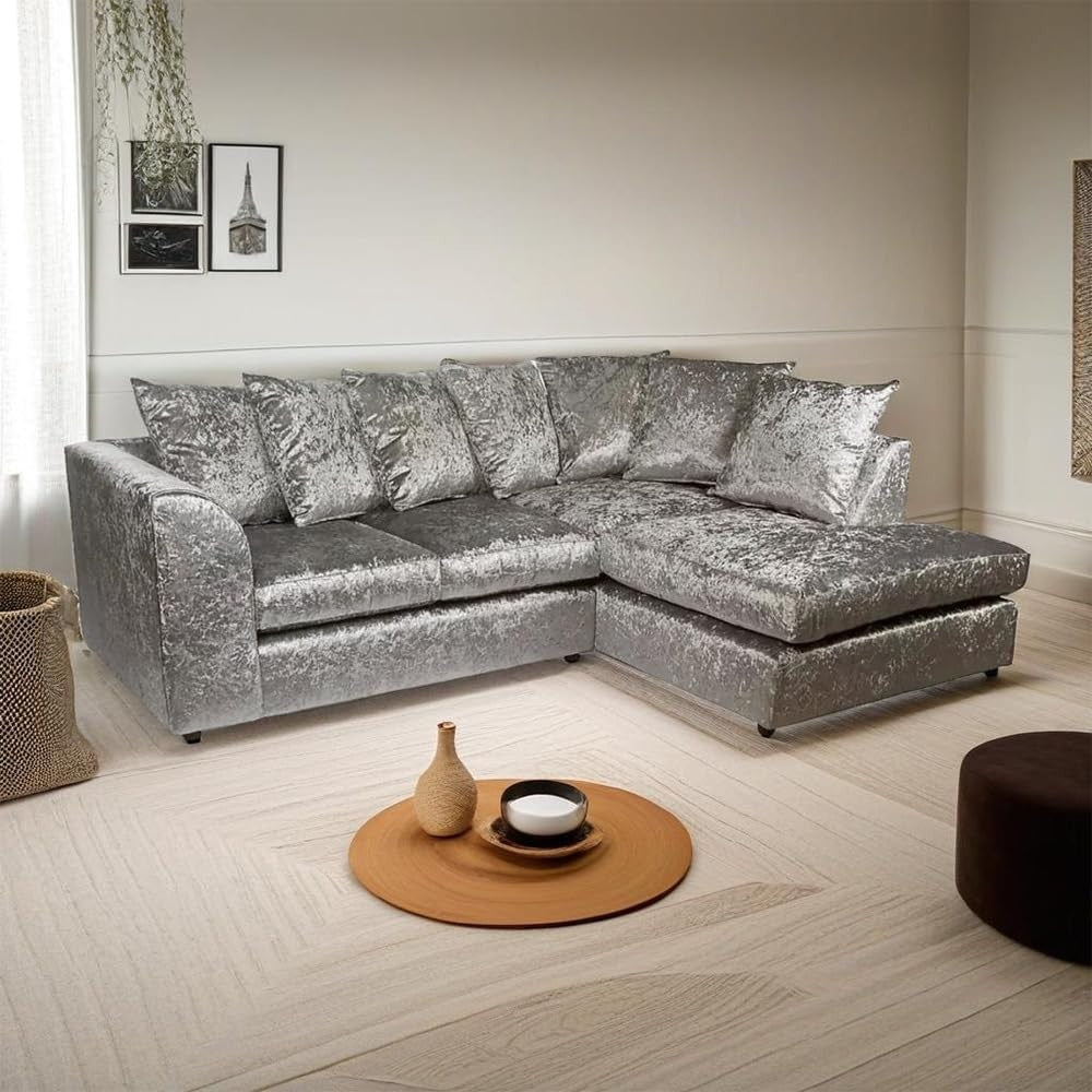 4-Seater L Shape Corner Sofa Set - Crush Velvet, Scatter Back, Modern Comfort