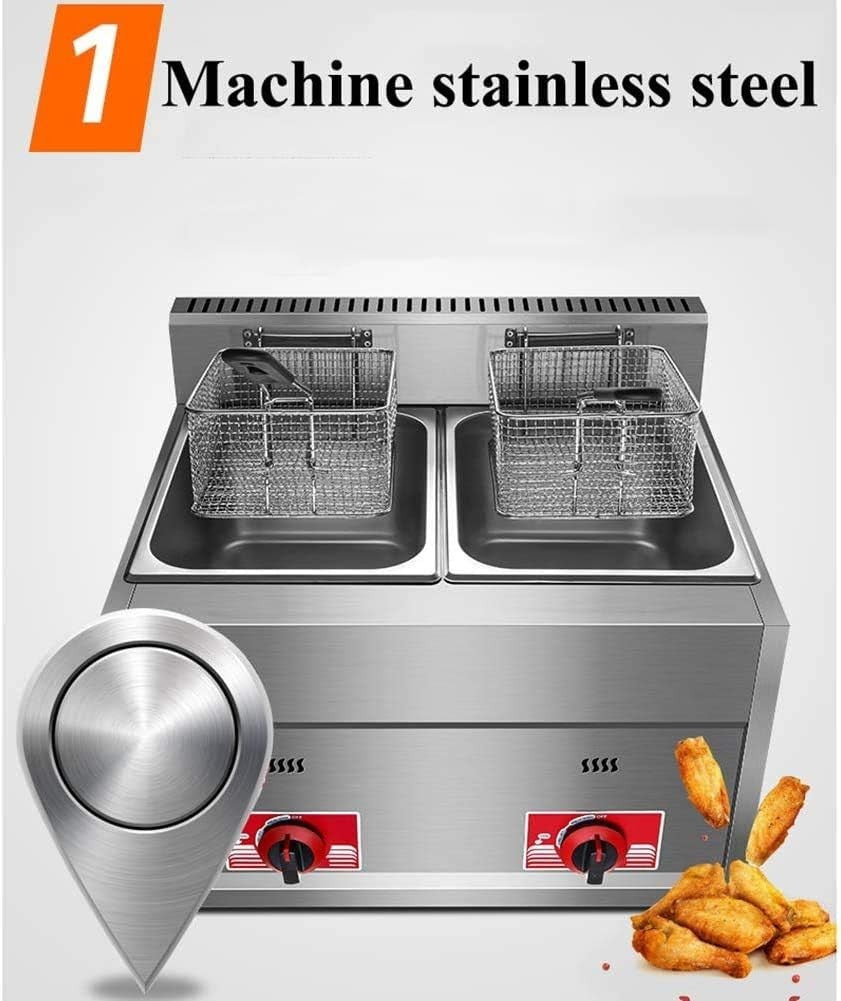 Commercial Gas Deep Fryer Dual Tank 20L Countertop Twin Basket