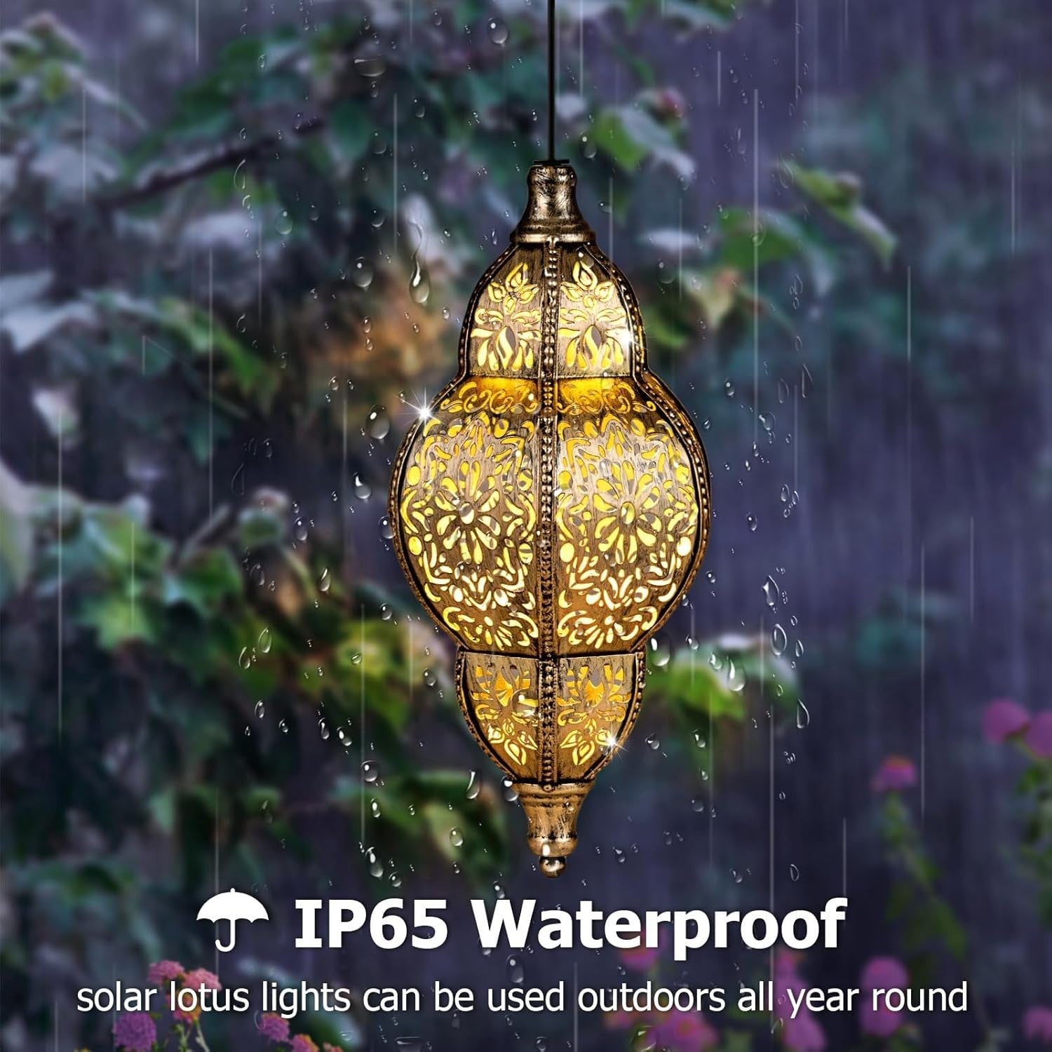 Solar Lantern Outdoor Decor, Gold Waterproof Solar Lights for Garden & Patio