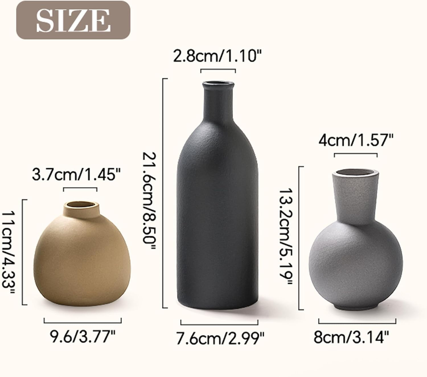 Ceramic Vase Set 3 Modern Boho Decor Pampas Grass Table Shelf Display