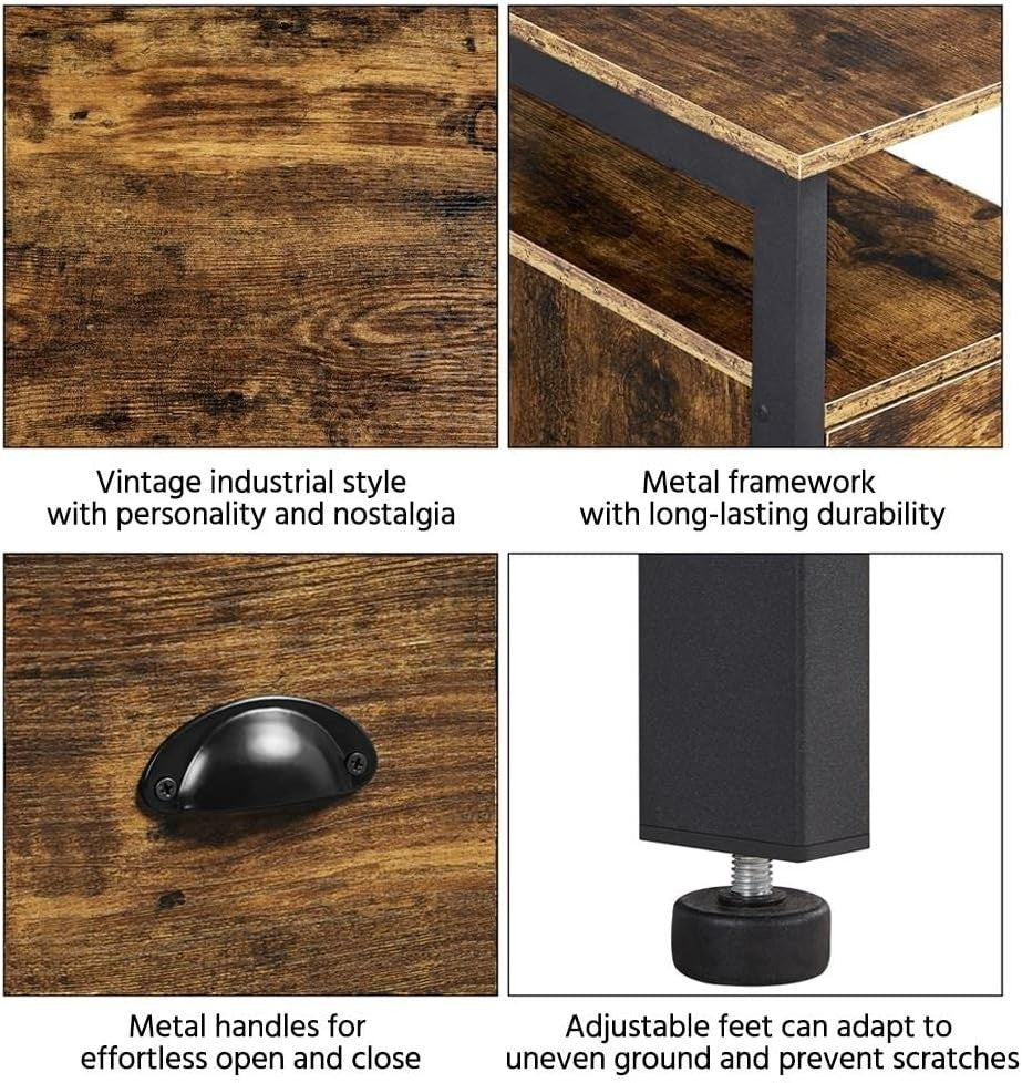 Slim Bedside Table with Drawers & Shelf for Small Spaces – Rustic Storage