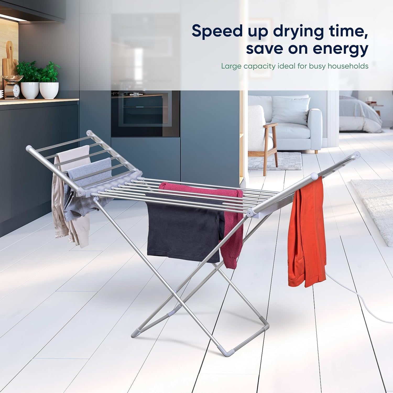 Heated Clothes Airer Electric Folding Winged Dryer 14m Indoor Drying Rack