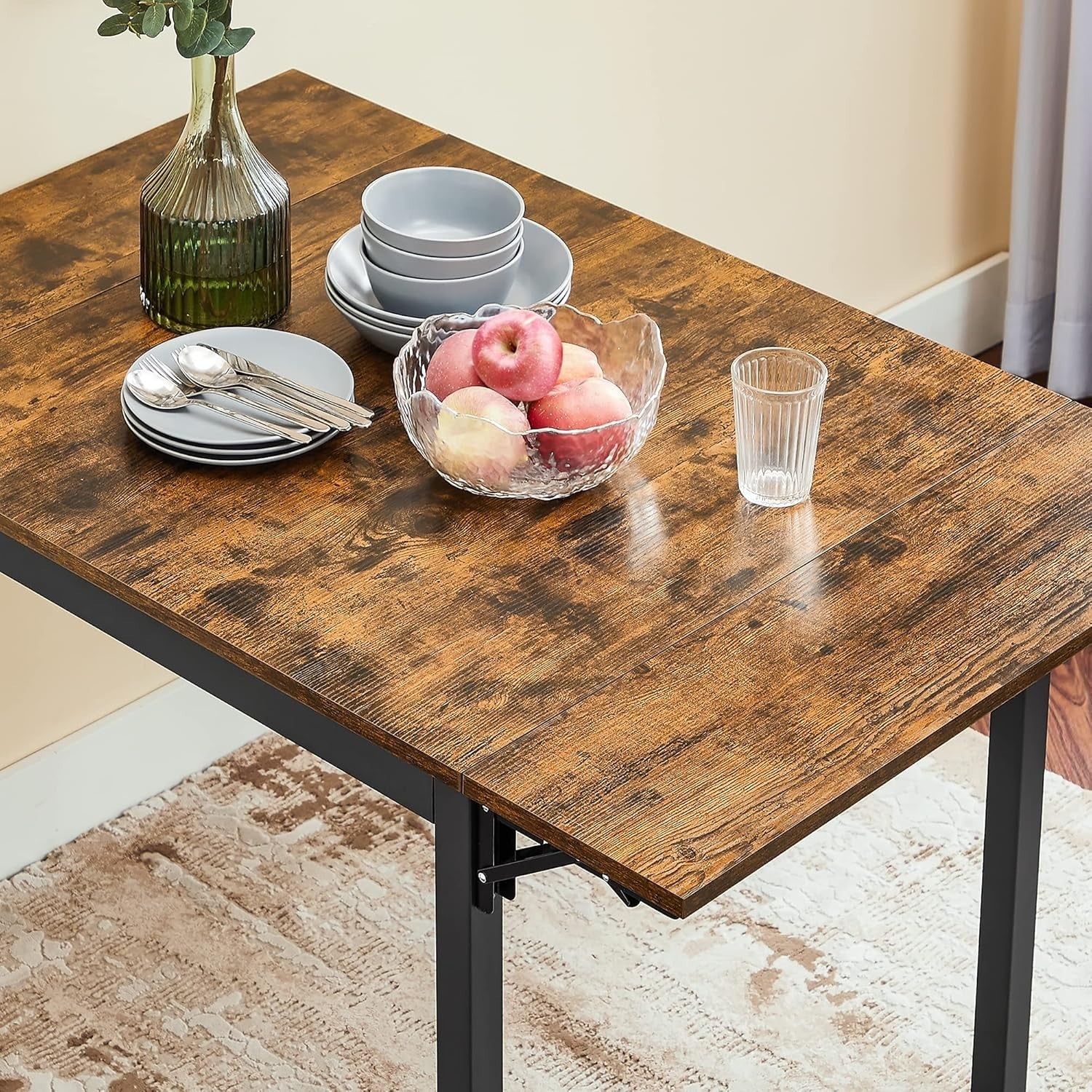 Industrial Drop Leaf Dining Table Folding Rustic Brown Black 2–4 Seater