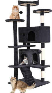 Dark Grey Cat Tree Tower 139cm Multi Level Condo with Scratching Posts