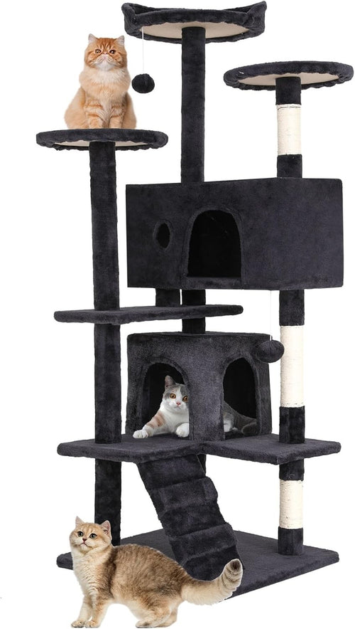 Dark Grey Cat Tree Tower 139cm Multi Level Condo with Scratching Posts