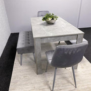 Grey Dining Table Set with Benches & Velvet Chairs - Modern MDF 4 Seater