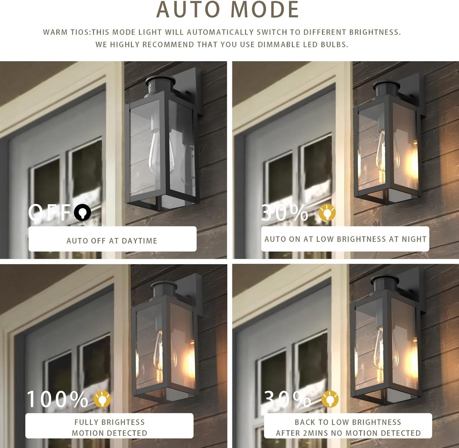 Motion Sensor Outdoor Wall Lights Waterproof IP44, 2 Pack, Energy Saving