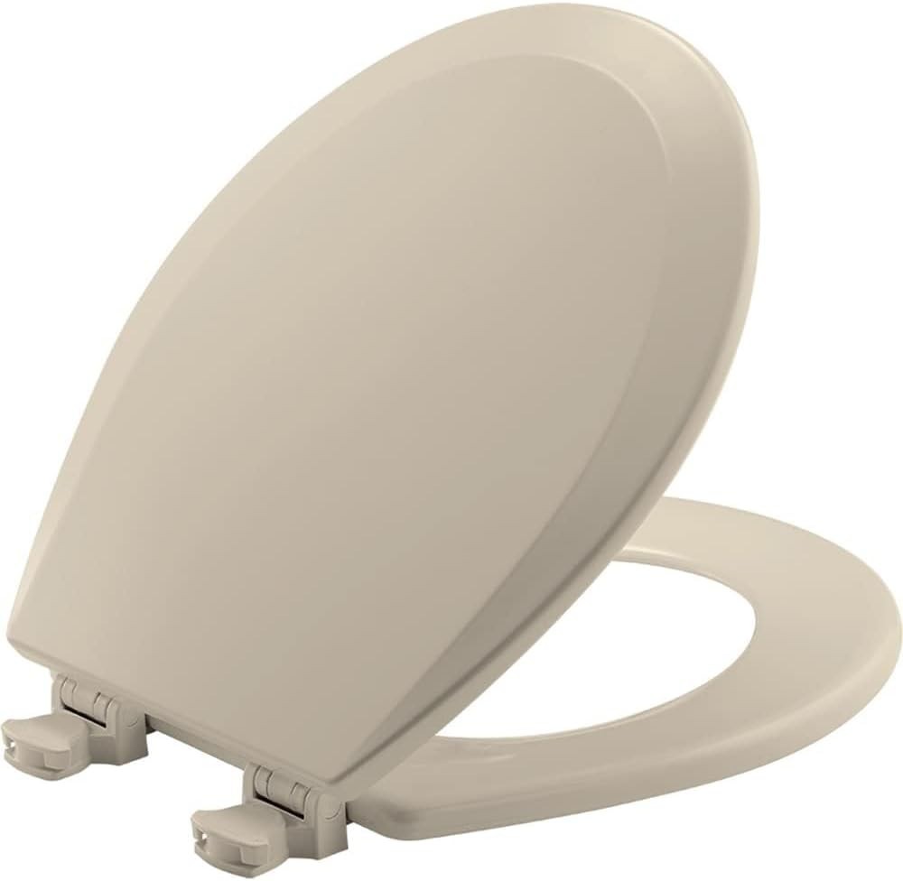 Almond Round Toilet Seat | Durable Enamel Wood, Twist Lock Hinges