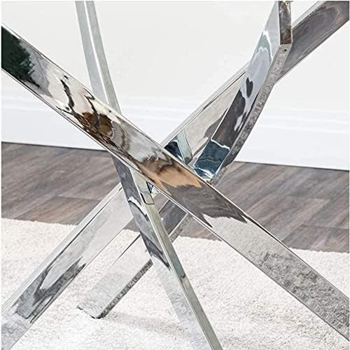 Round Glass Dining Table 80cm Silver Metal Legs Modern Kitchen Table