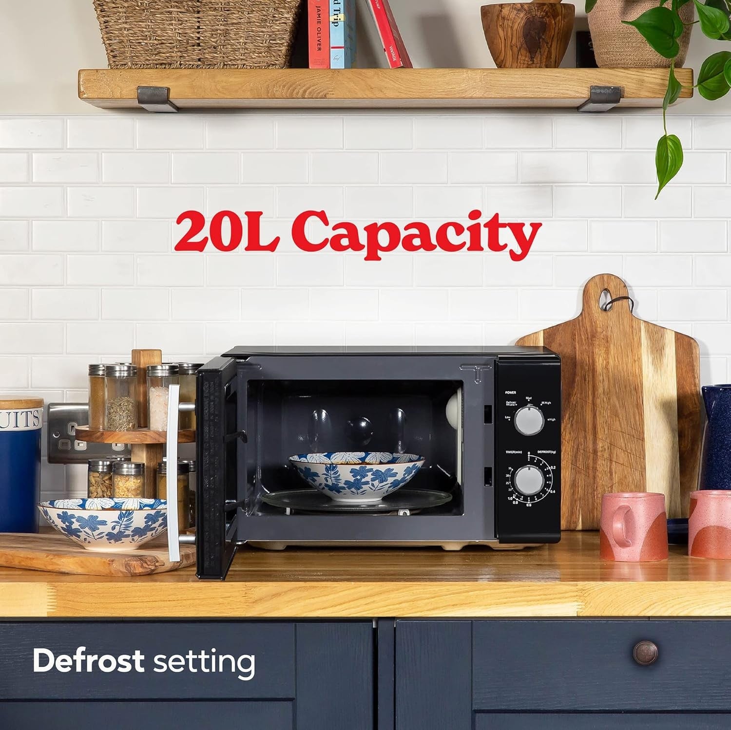 Black 20L Solo Manual Microwave 800W 5 Power Levels Timer