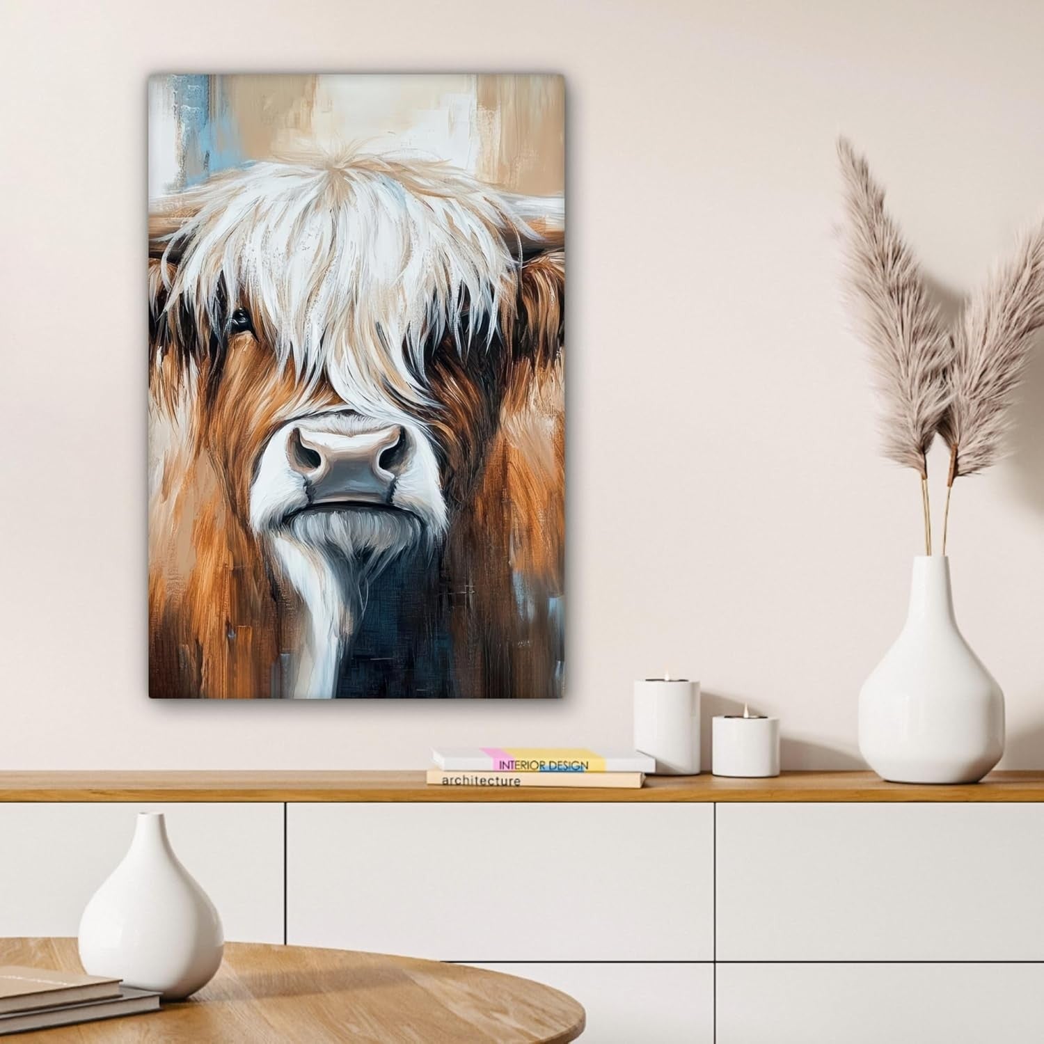 Highland Cow Canvas Wall 40x60cm Framed Rustic Farmhouse