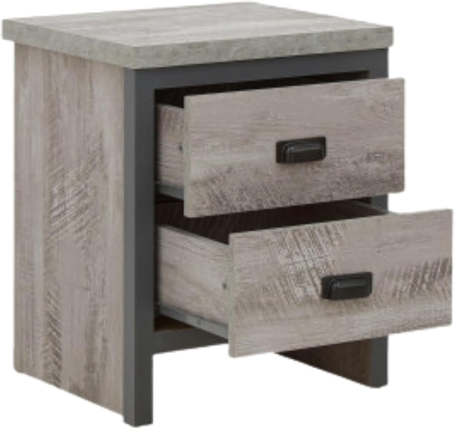 Pair of Grey 2 Drawer Bedside Tables | Modern Wood Nightstands with Shelf