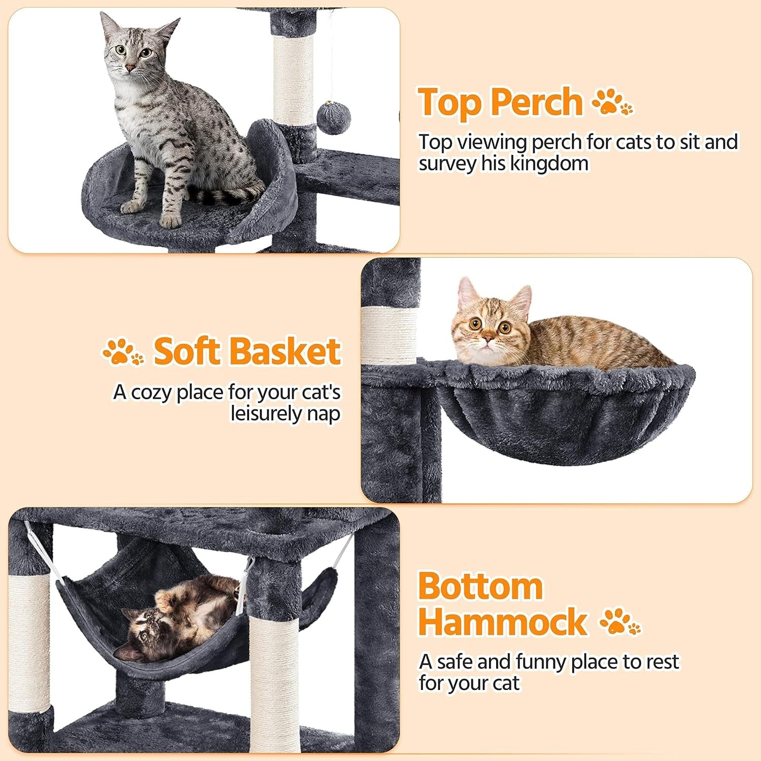 170cm Cat Tree Tower Multi Level Condo Hammock Basket Scratching Posts