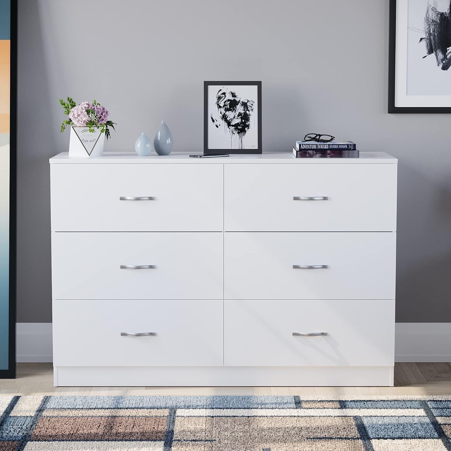 White 6 Drawer Chest Bedroom Storage Unit Sliding Drawers Flatpack