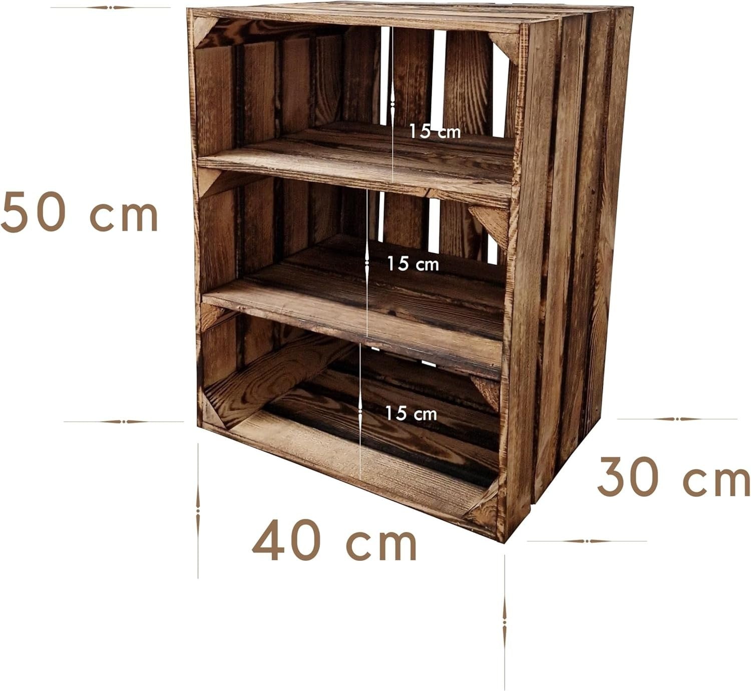 Wooden Tiered Storage Crates 2-Shelf Freestanding Organizer short burnt