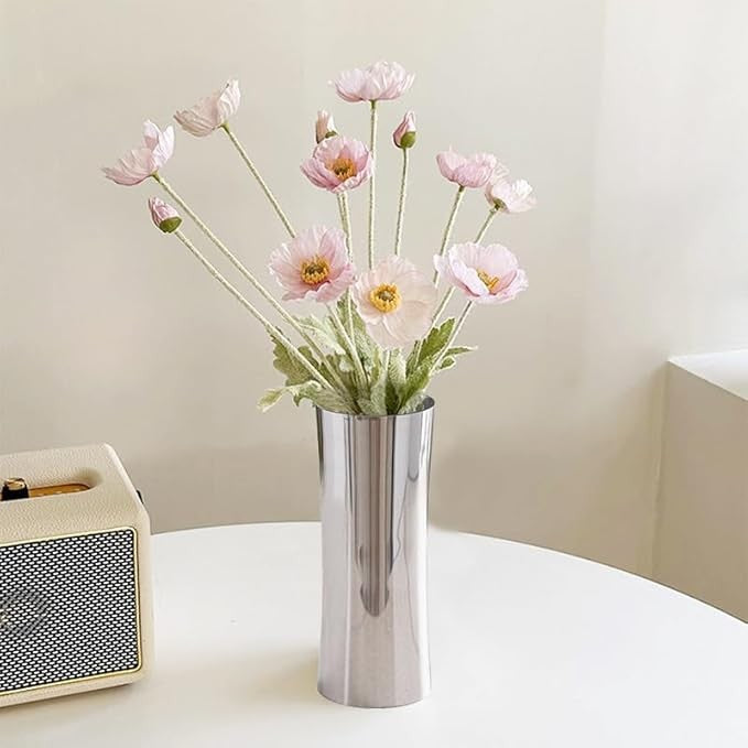 Stainless Steel Silver Vase Modern Metal Flower Centerpiece Home Decor