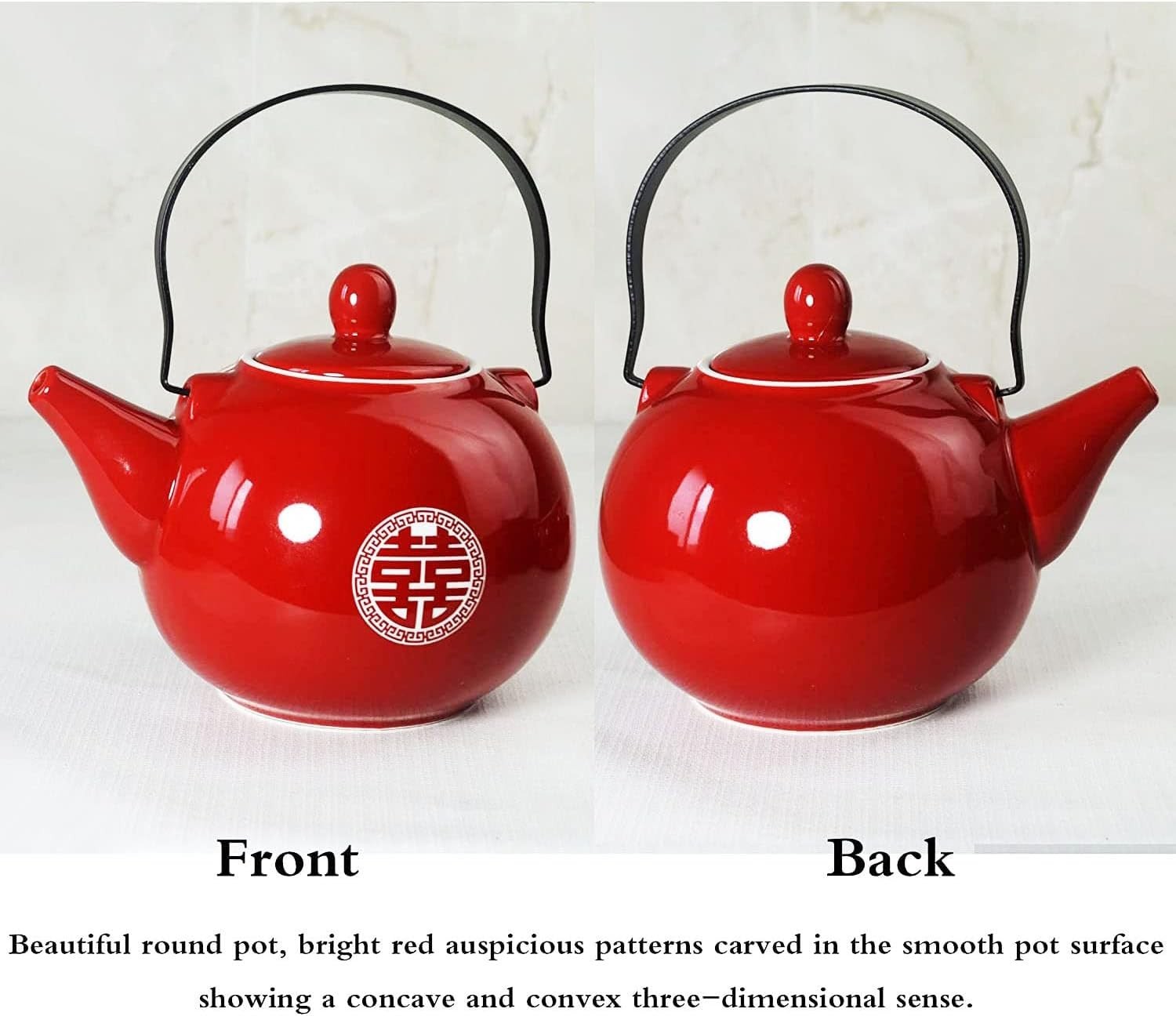 28oz Chinese Porcelain Teapot Red Double Happiness Tea Pot Handle