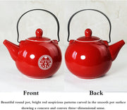 28oz Chinese Porcelain Teapot Red Double Happiness Tea Pot Handle