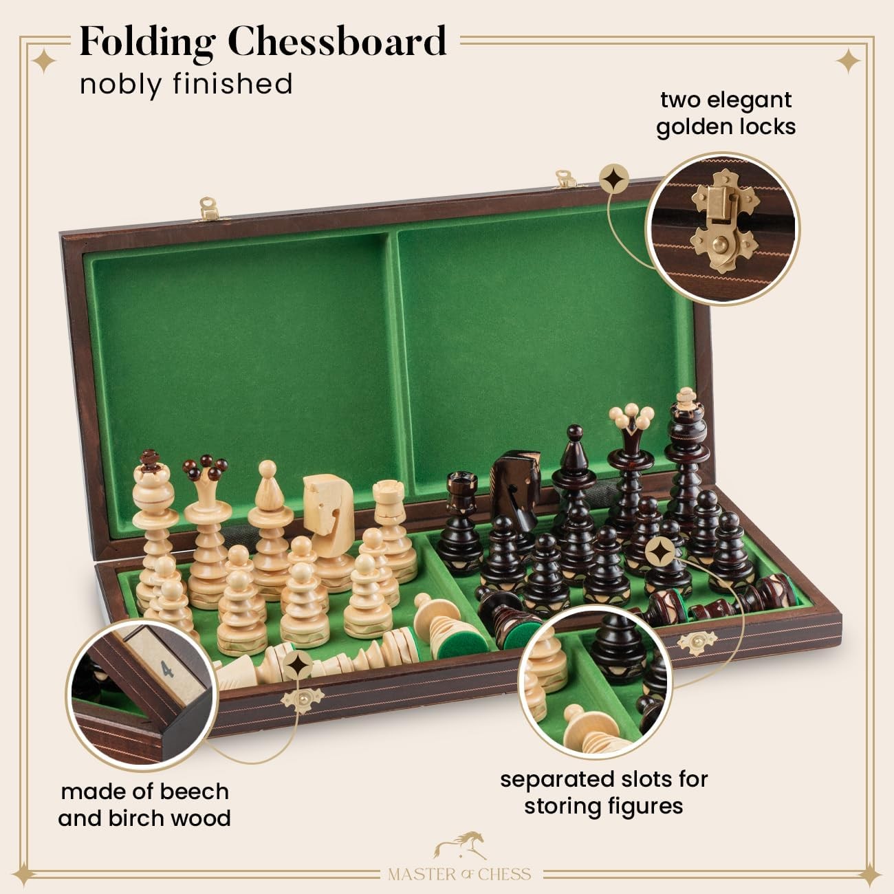 50cm Large Wooden Chess Set – Handcrafted Folding Board & Elegant Pieces
