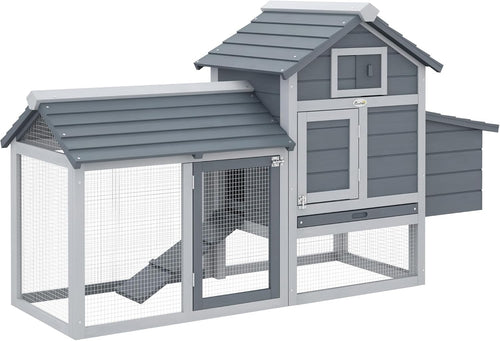 Wooden Chicken Coop with Run Nesting Box Outdoor Hen House Grey