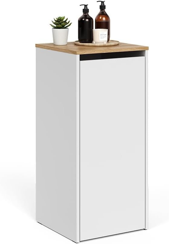 Bathroom Laundry Cabinet With Tilt Out Basket Slim Storage Unit White Wood