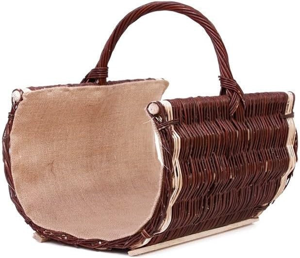 Rustic Wicker Log Basket with Handle – Durable Wood Storage, 50x36x29 cm