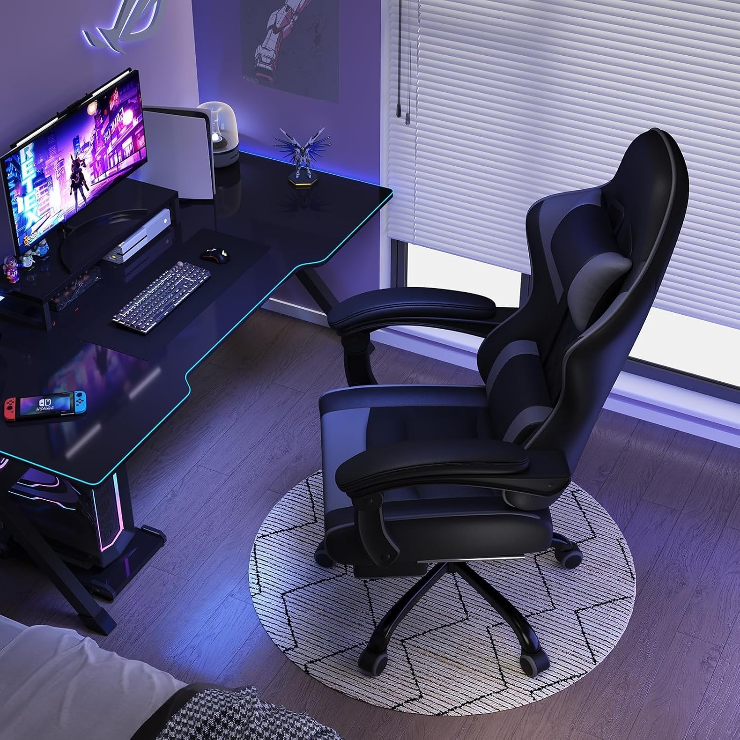 Gaming Chair with Massage Lumbar Recliner Footrest 150kg Grey