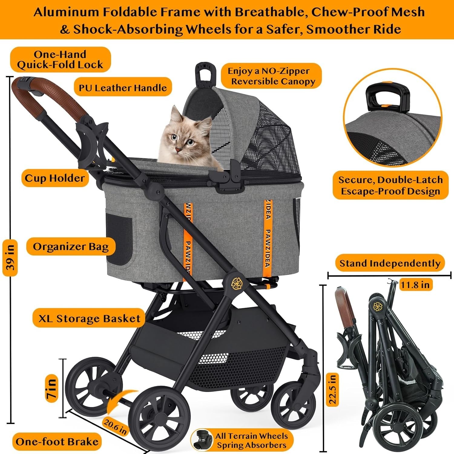 4 in 1 Pet Stroller Dog Cat Pushchair Detachable Carrier Jogger
