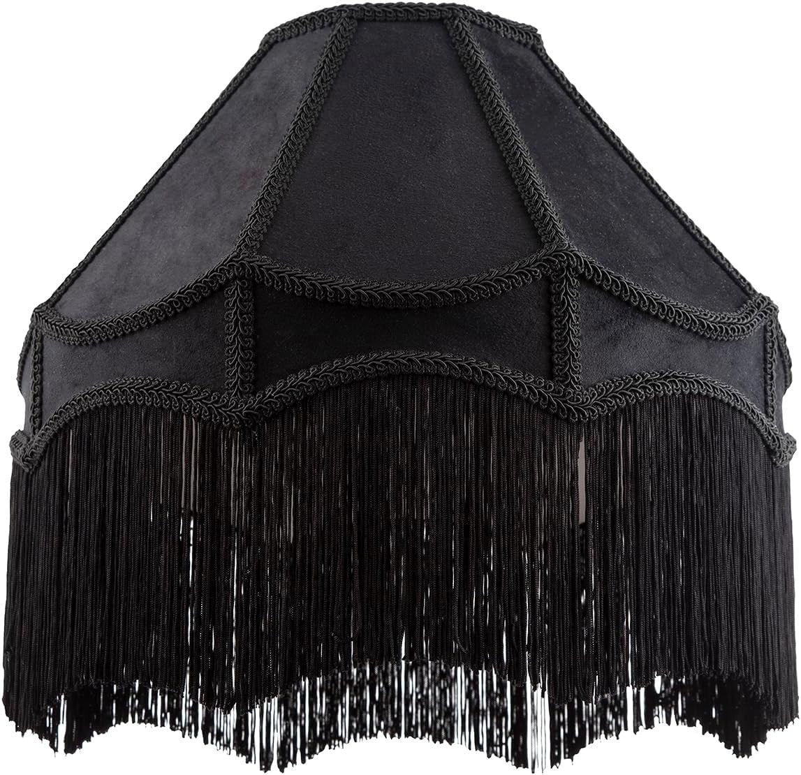 Victorian Empire Velvet Lampshade Jet Black Tassel Pendant 40cm