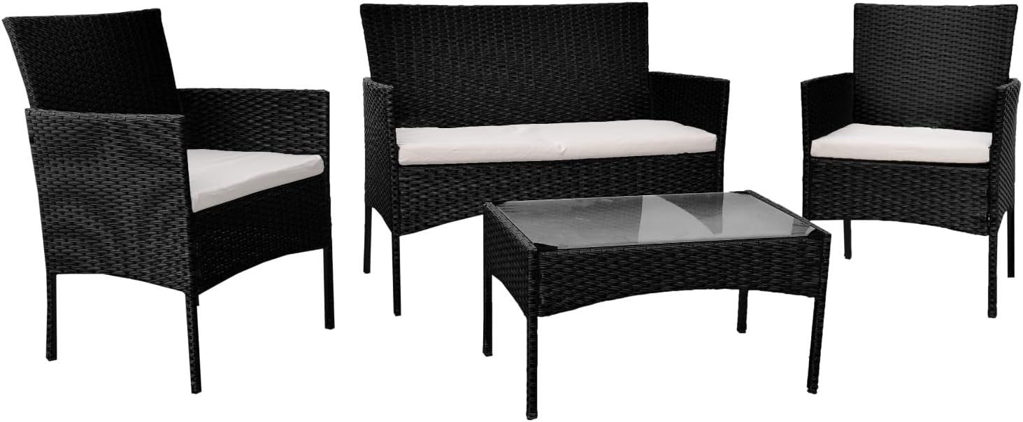 4 Seater Rattan Garden Furniture Set w/ Rain Cover Table Chairs Sofa
