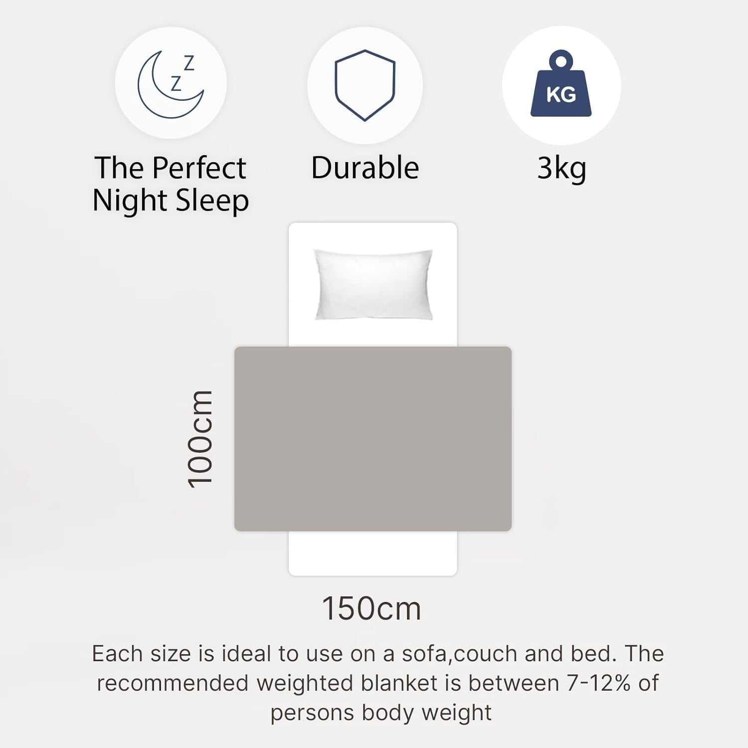 3kg Weighted Blanket, Silver Grey Star Teddy Fleece Quilted 100x150cm