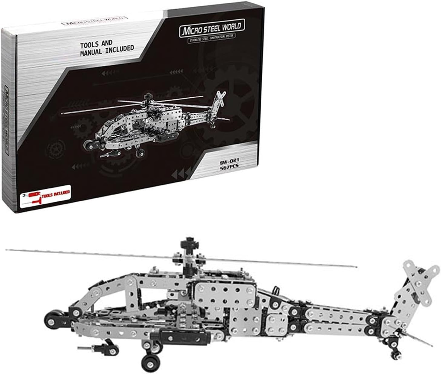 3D Metal Puzzle Apache Helicopter Model Kit - DIY Military Miniature Gift