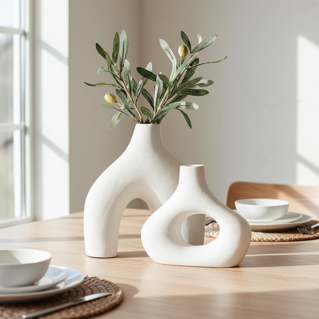 White Ceramic Donut Vase Set Modern Nordic Hollow Home Decor Table Display