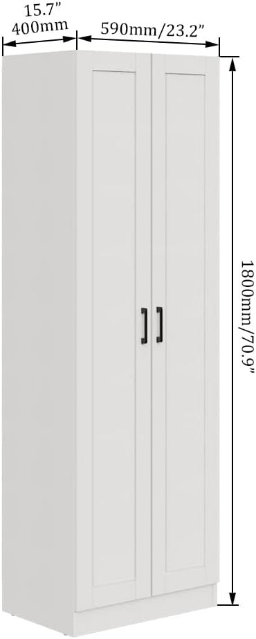 Tall Freestanding Kitchen Storage Cabinet with 2 Doors & Adjustable Shelves