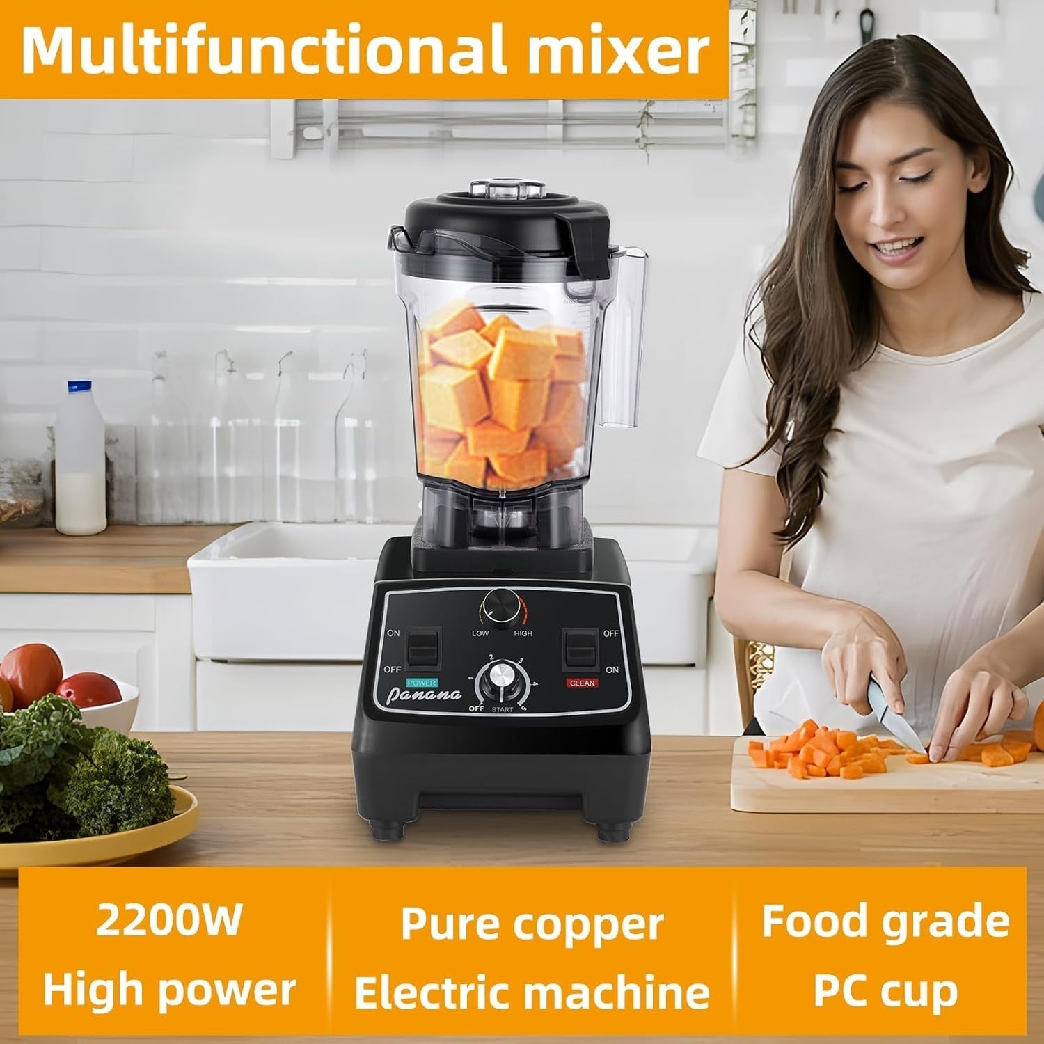 High Power 2200W Smoothie Blender 1.93L Jug Ice Crush Food Mixer