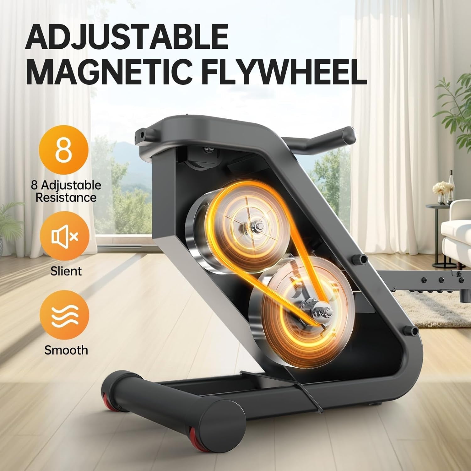 Magnetic Rowing Machine Quiet Resistance LCD App Home Rower 158KG Capacity
