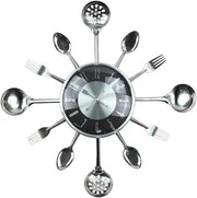 18" Metal Cutlery Wall Clock Modern Kitchen Spoon Fork Silent Large 45cm Decor