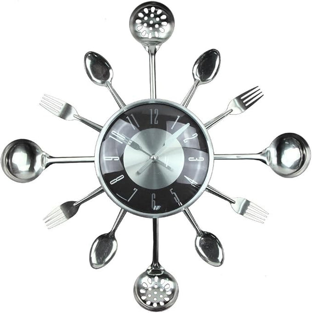 18" Metal Cutlery Wall Clock Modern Kitchen Spoon Fork Silent Large 45cm Decor