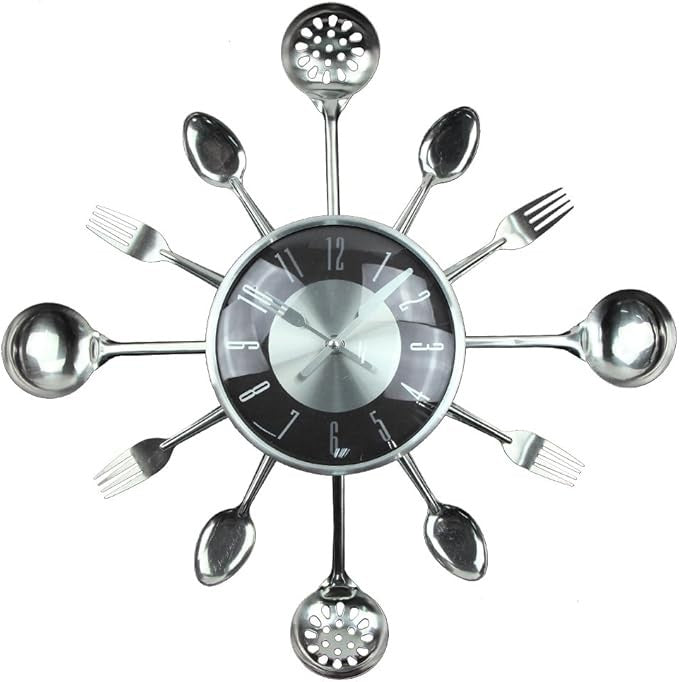 18" Metal Cutlery Wall Clock Modern Kitchen Spoon Fork Silent Large 45cm Decor