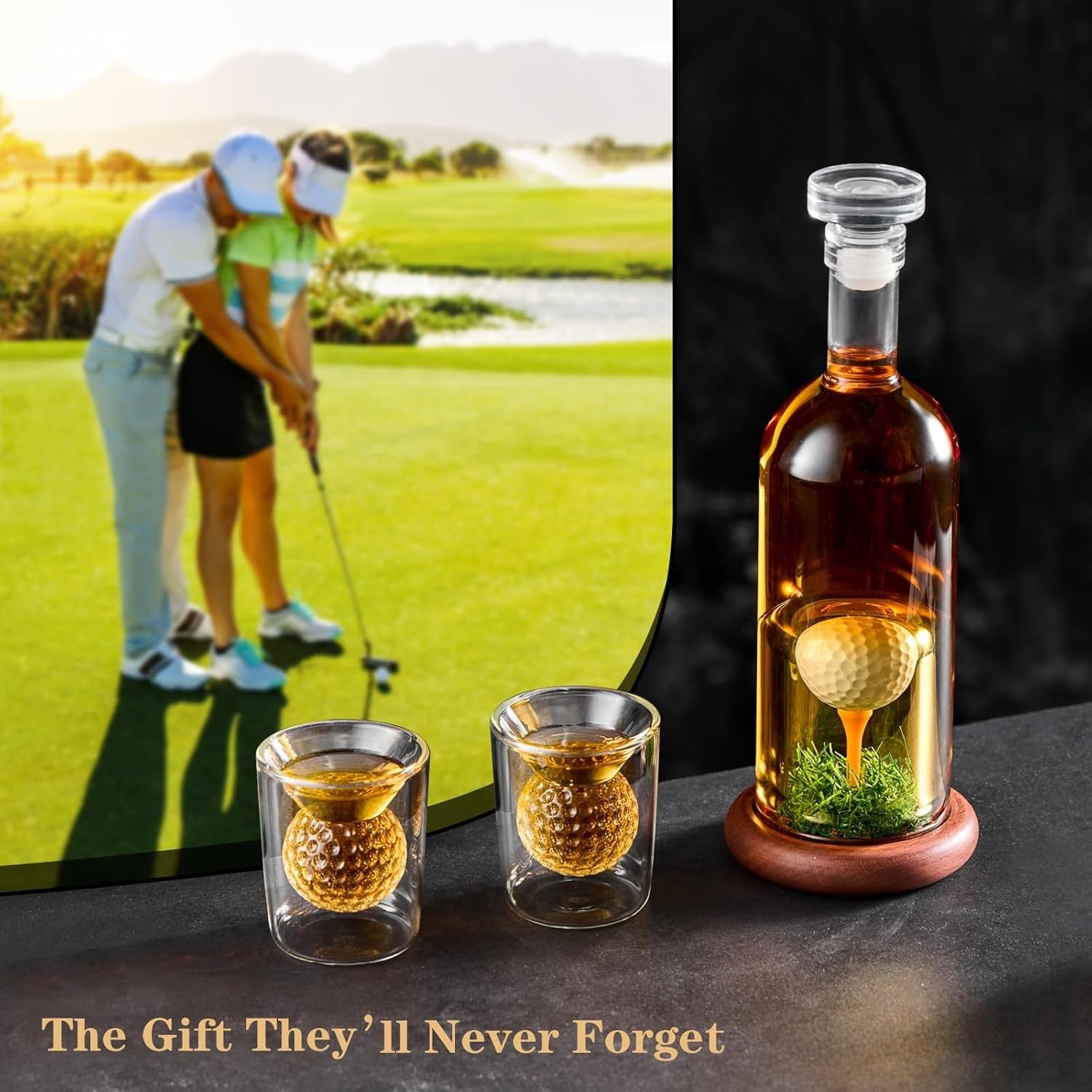 Golf Ball Whiskey Decanter Set with Glasses – 850ml Liquor Dispenser Gift