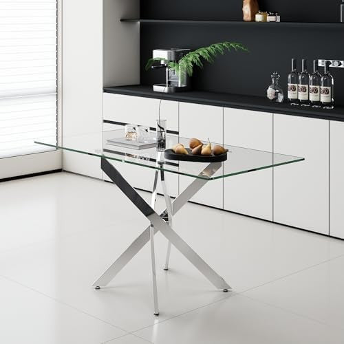 Rectangular Glass Dining Table 120cm Tempered Top Chrome Legs Modern