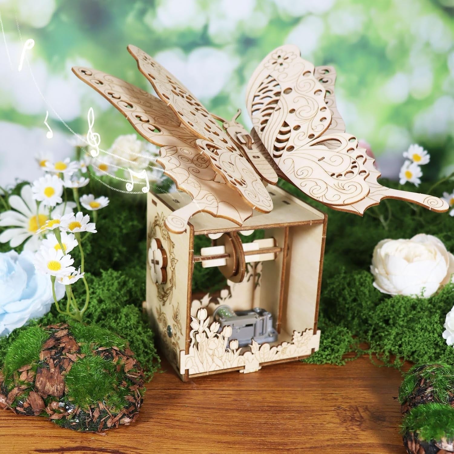 3D Wooden Butterfly Music Box DIY Puzzle Gift for Adults Teens Decor