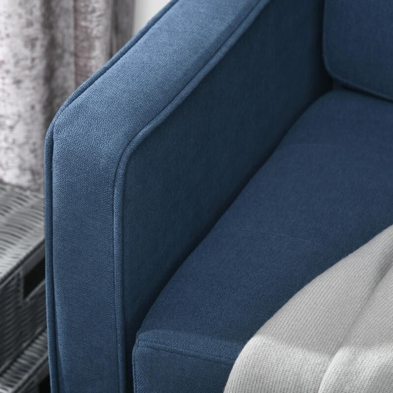 2 Seater Sofa Blue Storage Couch Tufted Fabric Compact Seat Wooden Legs