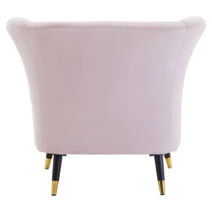Pink Velvet Curved Accent Chair Scalloped Back Gold Legs Lounge Armchair